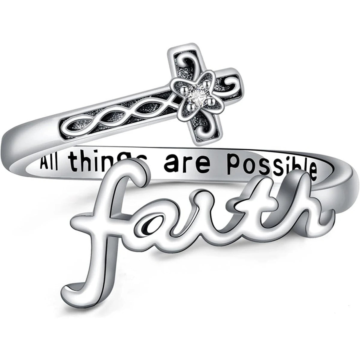 1Pc Exquisite Faith Cross Open Ring Fashion Christian Jewelry Daily Accessories Women's Prayer Blessing Perfect Gift by Creative Vault Marketplace