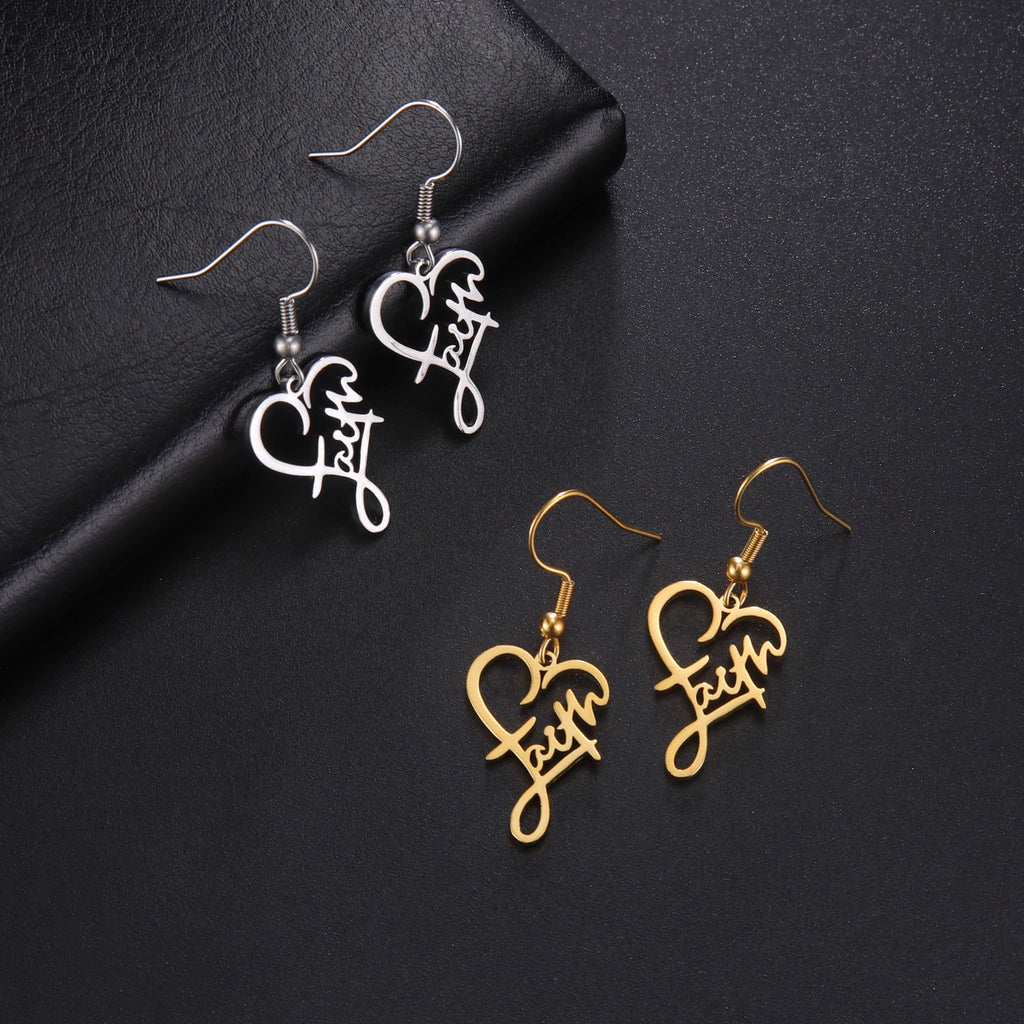 LIKGREAT Faith Heart Earrings Stainless Steel Jesus Love Family Dangle Earring Christian Inspirational Jewelry Birthday Gift by Creative Vault Marketplace