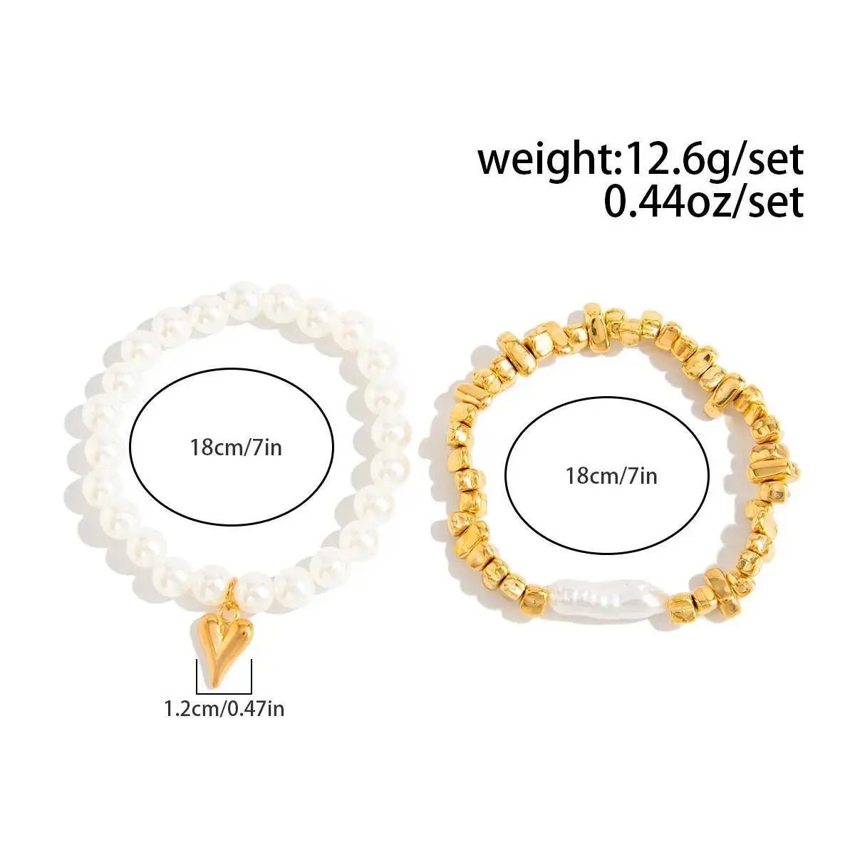 2Pcs/Set Elegant Imitation Pearl Bracelet for Women Bohemian Elastic Rope Chain Bracelet with Heart Pendant Jewelry Gift by Creative Vault Marketplace
