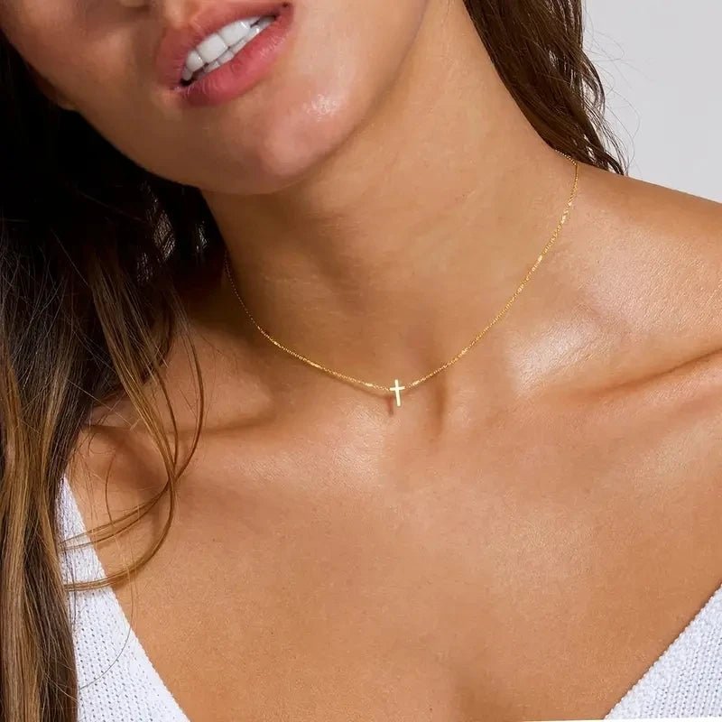 A Cross Pendant necklace 14K gold plated stylish simple cross pendant necklace Faith suitable for everyday gift women necklace by Creative Vault Marketplace