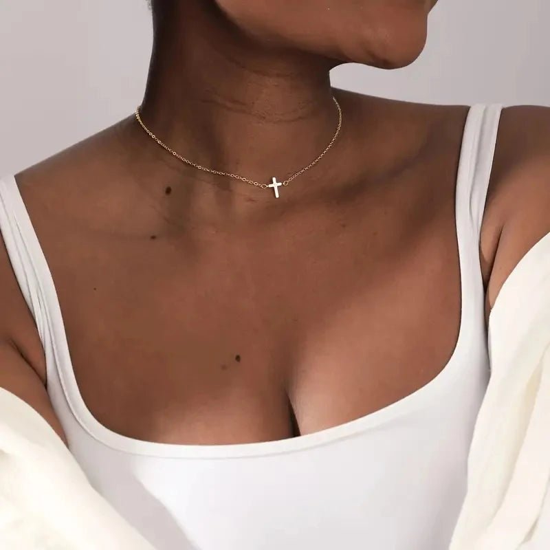 A Cross Pendant necklace 14K gold plated stylish simple cross pendant necklace Faith suitable for everyday gift women necklace by Creative Vault Marketplace
