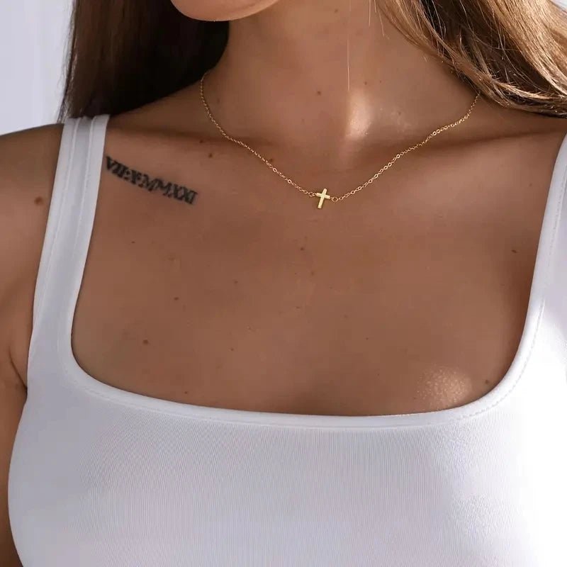 A Cross Pendant necklace 14K gold plated stylish simple cross pendant necklace Faith suitable for everyday gift women necklace by Creative Vault Marketplace