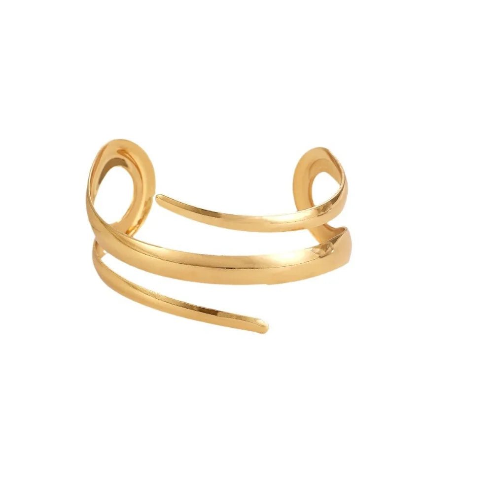 European and American Thick Bracelet and Ring Jewelry Set for Women Gold Color Geometric Line Bracelet Ring Combination Set Gift by Creative Vault Marketplace