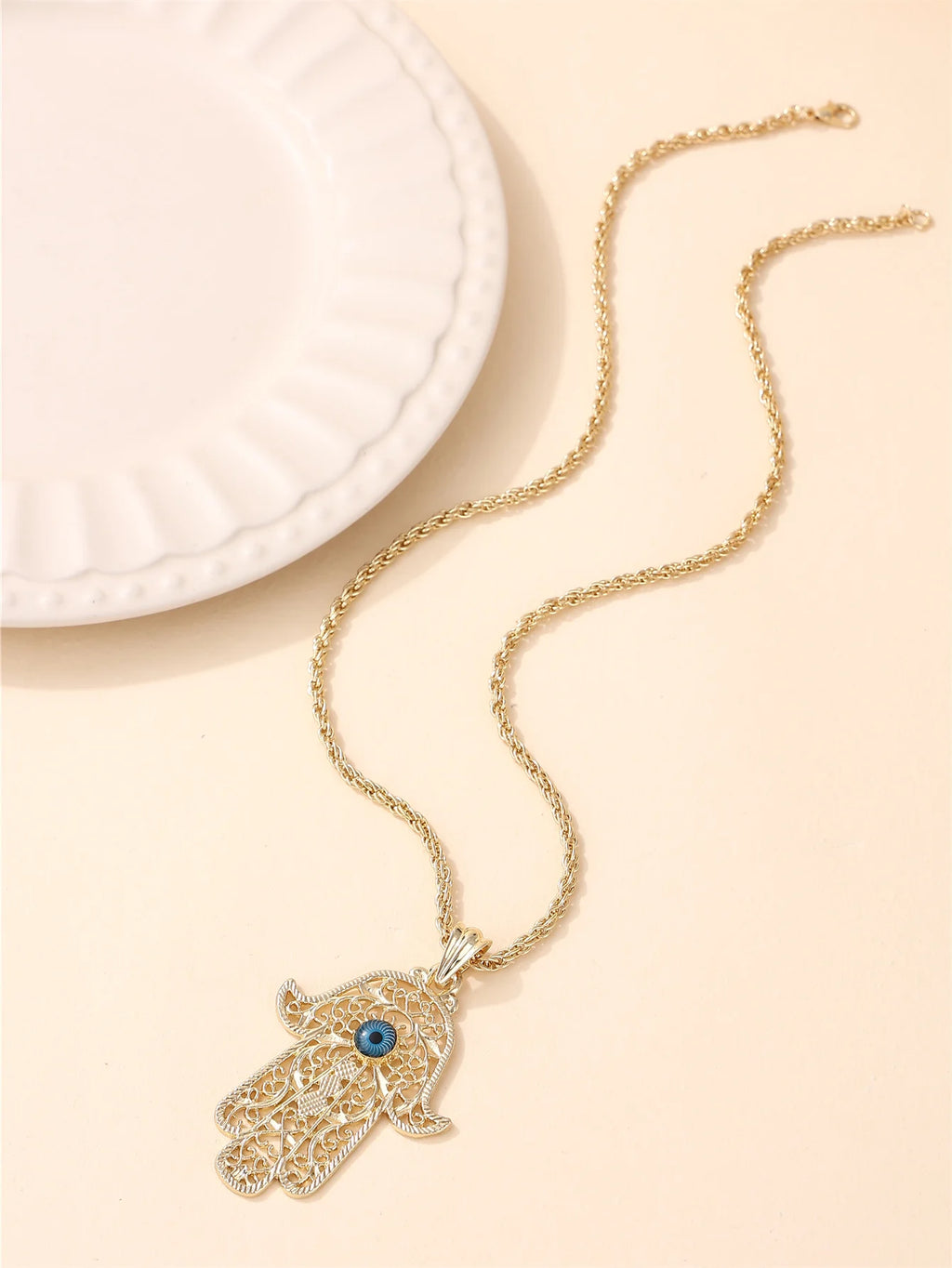Ladies' jewelry necklace with Hand of Fatima, Middle Eastern bridal wedding party accessories, for daily wear by Creative Vault Marketplace