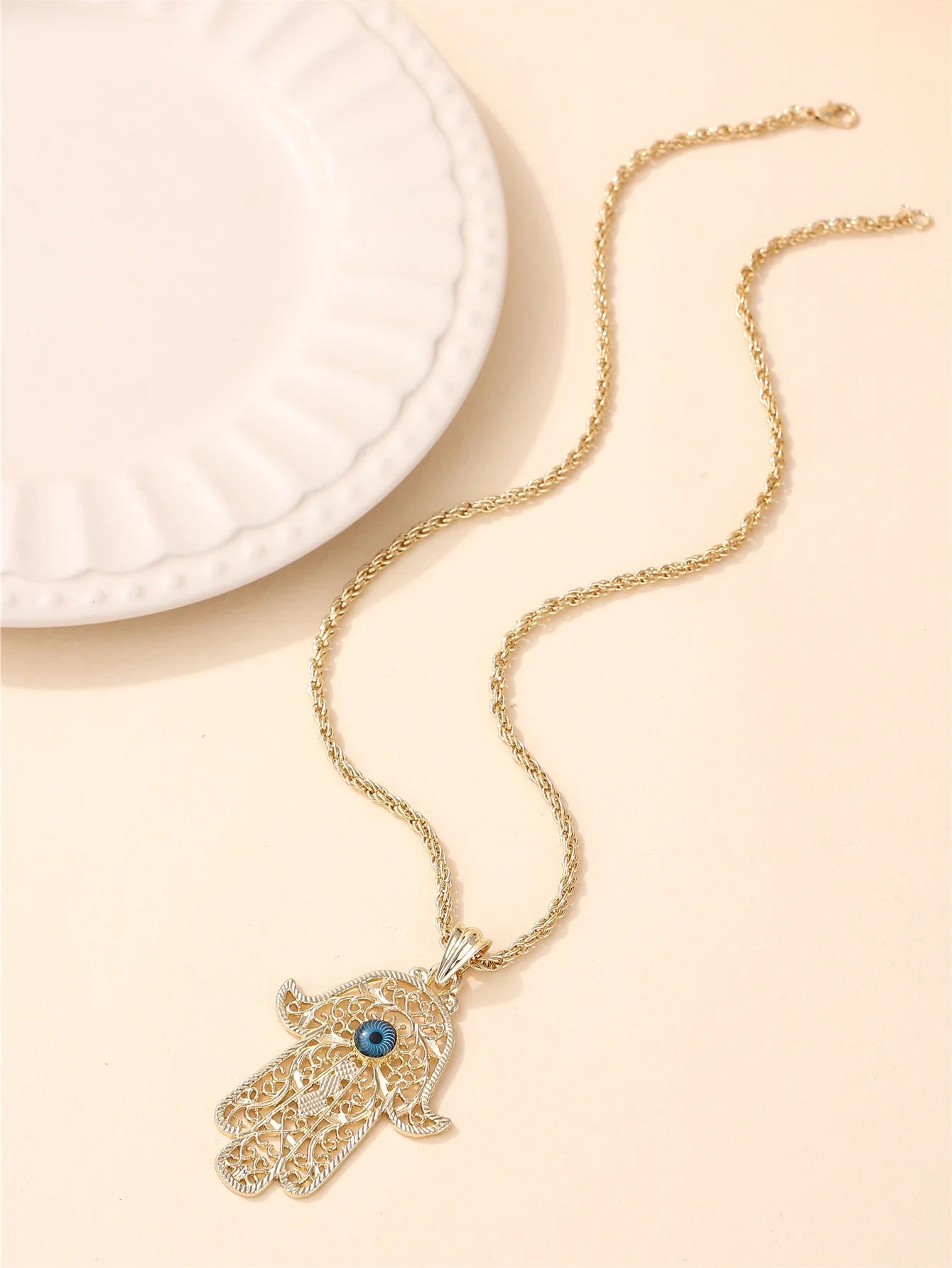 Ladies' jewelry necklace with Hand of Fatima, Middle Eastern bridal wedding party accessories, for daily wear by Creative Vault Marketplace