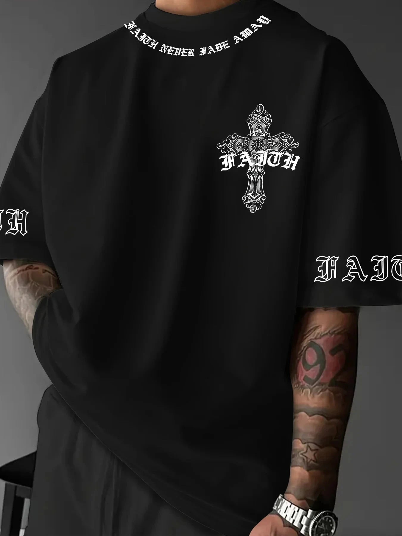 Elevate Your Style with Our Men's Gothic Faith Cross T-shirt by Creative Vault Marketplace