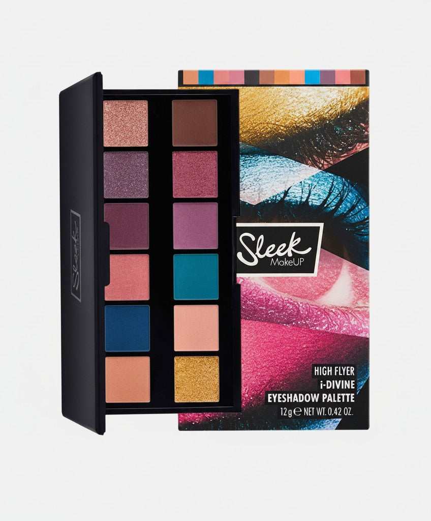 Creative Vault Marketplace Sleek Make Up High Flyer eyeshadow palette featuring bold purple, pink, blue, and gold shades.