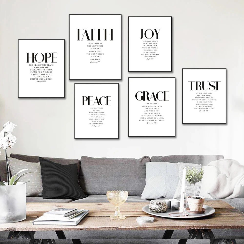 Bible Verse Wall Poster Grace Joy Peace Hope Trust Faith Art Christian Quotes Print Canvas Painting for Living Room Home Decor by Creative Vault Marketplace