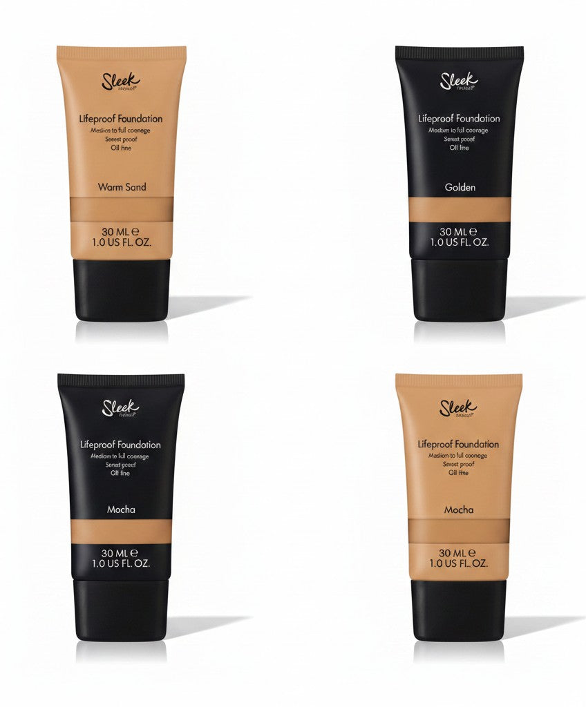 Creative Vault Marketplace Sleek MakeUP Lifeproof liquid foundation tubes in various shades for long-lasting coverage.