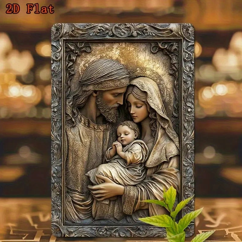Holy Family Wall Art, Durable Aluminum Metal Sign with, Mary &, Ornate Religious Icon for Indoor, Farmhouse, Church, 2D Flat by Creative Vault Marketplace