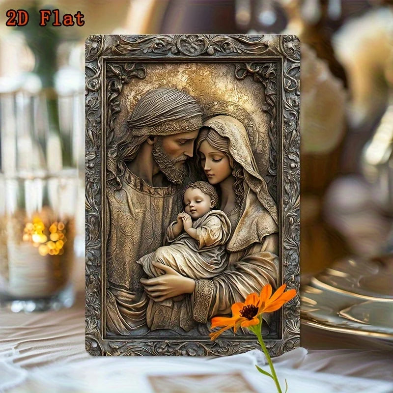 Holy Family Wall Art, Durable Aluminum Metal Sign with, Mary &, Ornate Religious Icon for Indoor, Farmhouse, Church, 2D Flat by Creative Vault Marketplace