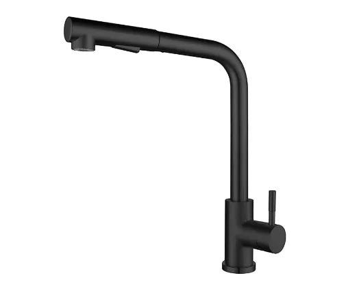Creative Vault Marketplace matte black stainless steel retractable kitchen faucet with monocomando handle