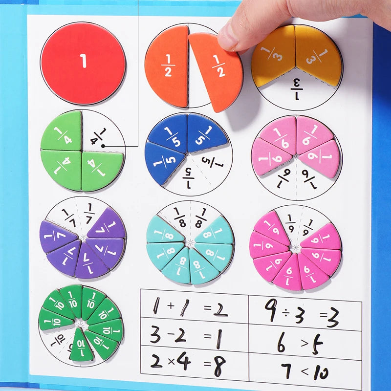 Children Magnetic Fraction Learning Math Toys Wooden Fraction Book Set Parish Teaching Aids Arithmetic Learning Educational Toys by Creative Vault Marketplace