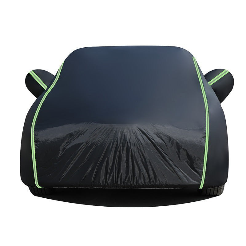 Creative Vault Marketplace silver-black Oxford cloth car cover with reflective safety strips on a vehicle
