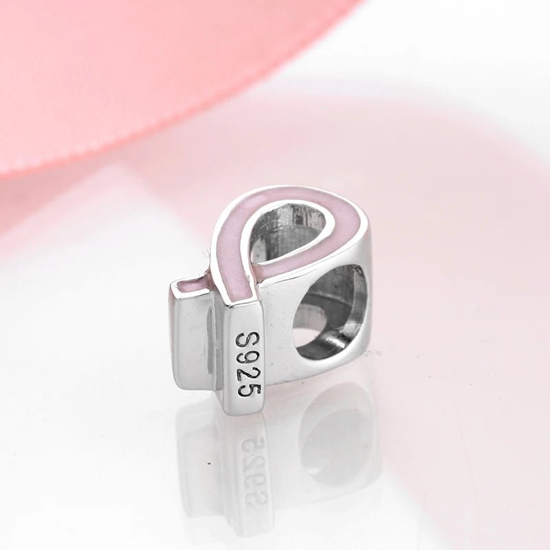 925 Sterling Silver Faith Pink White Slight Flicker Beads Ribbon Charms Plated Platinum Fine Jewelry for Women Bracelet Diy by Creative Vault Marketplace