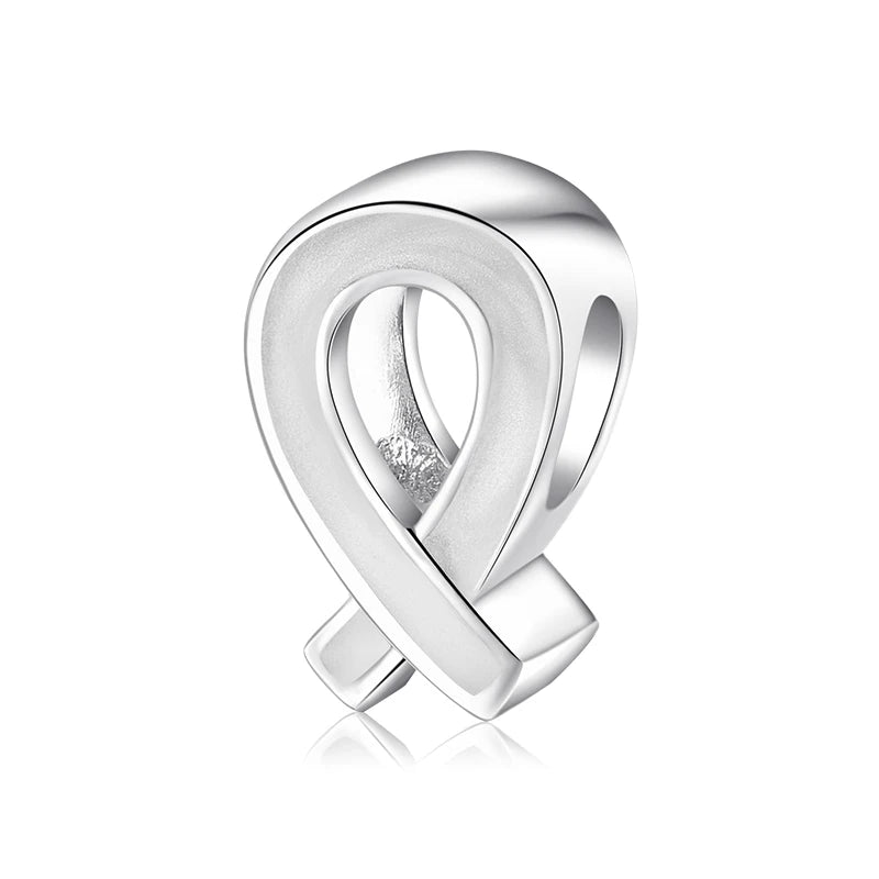 925 Sterling Silver Faith Pink White Slight Flicker Beads Ribbon Charms Plated Platinum Fine Jewelry for Women Bracelet Diy by Creative Vault Marketplace