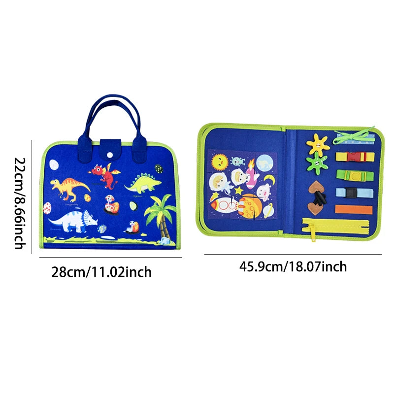 Children's travel toy felt activity quiet busy board, an educational sensory learning book for basic dressing hand movements by Creative Vault Marketplace