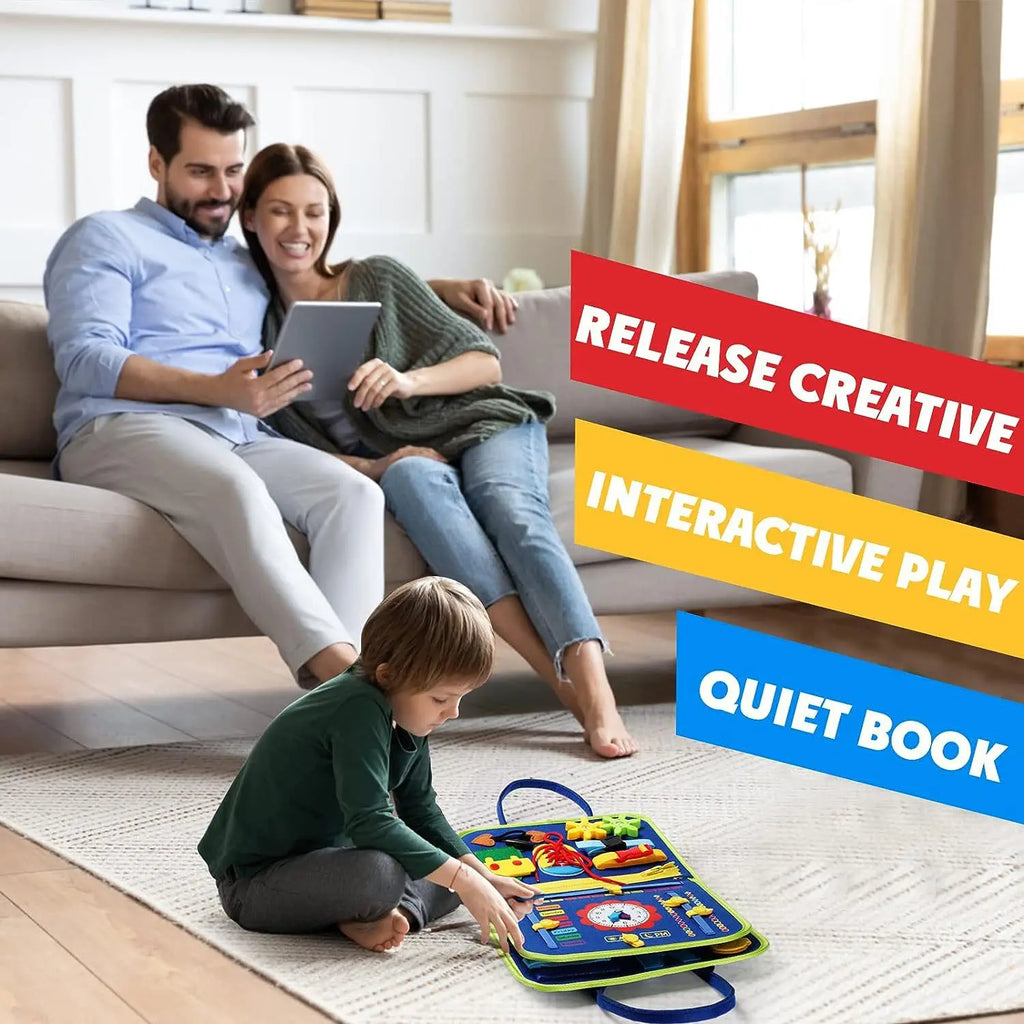 Children's travel toy felt activity quiet busy board, an educational sensory learning book for basic dressing hand movements by Creative Vault Marketplace