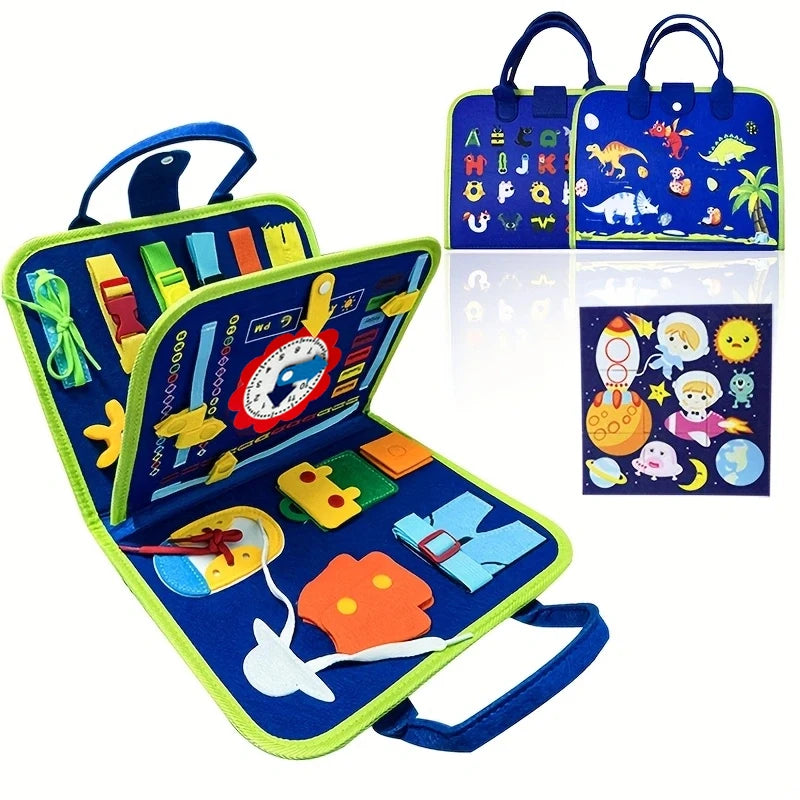 Children's travel toy felt activity quiet busy board, an educational sensory learning book for basic dressing hand movements by Creative Vault Marketplace
