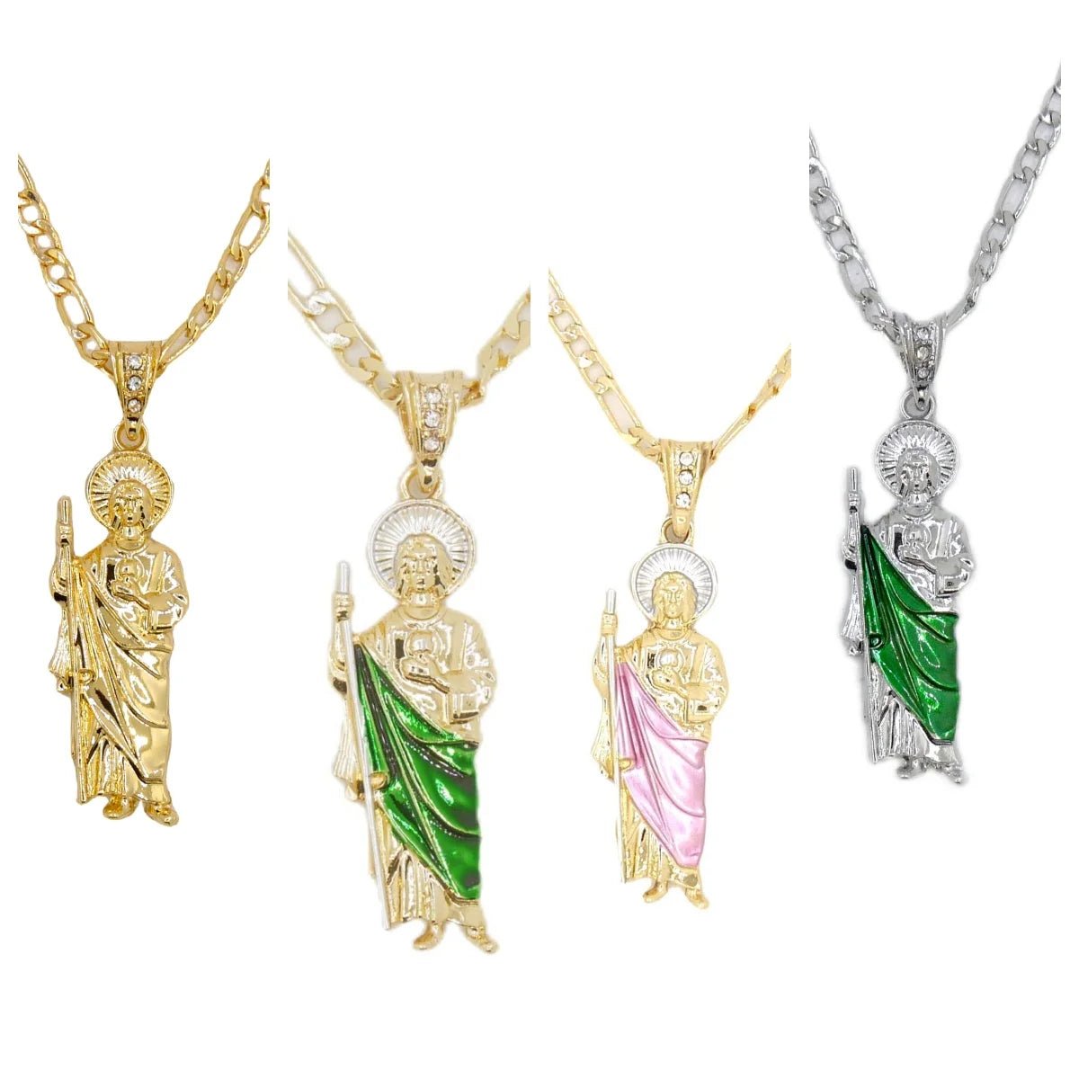 Saint Jude Necklace 14K Gold Plated San Judas Pendant Figaro Chain by Creative Vault Marketplace