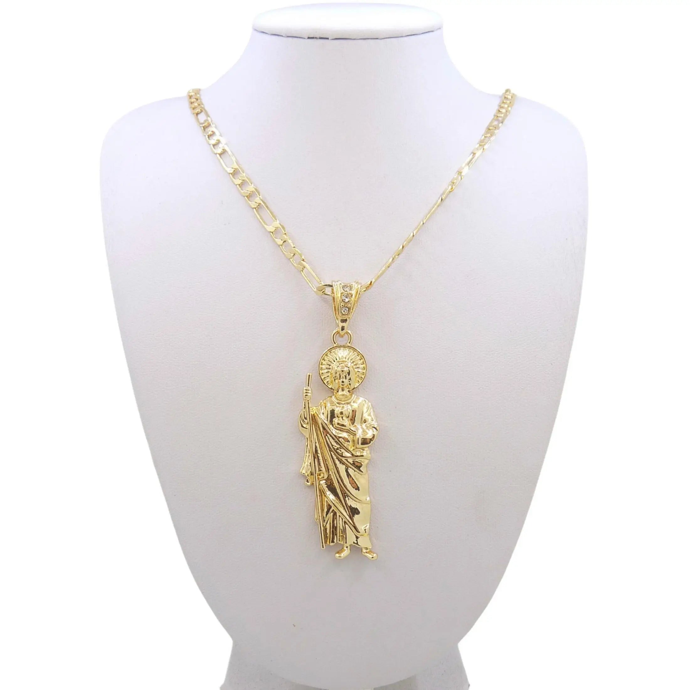 Saint Jude Necklace 14K Gold Plated San Judas Pendant Figaro Chain by Creative Vault Marketplace