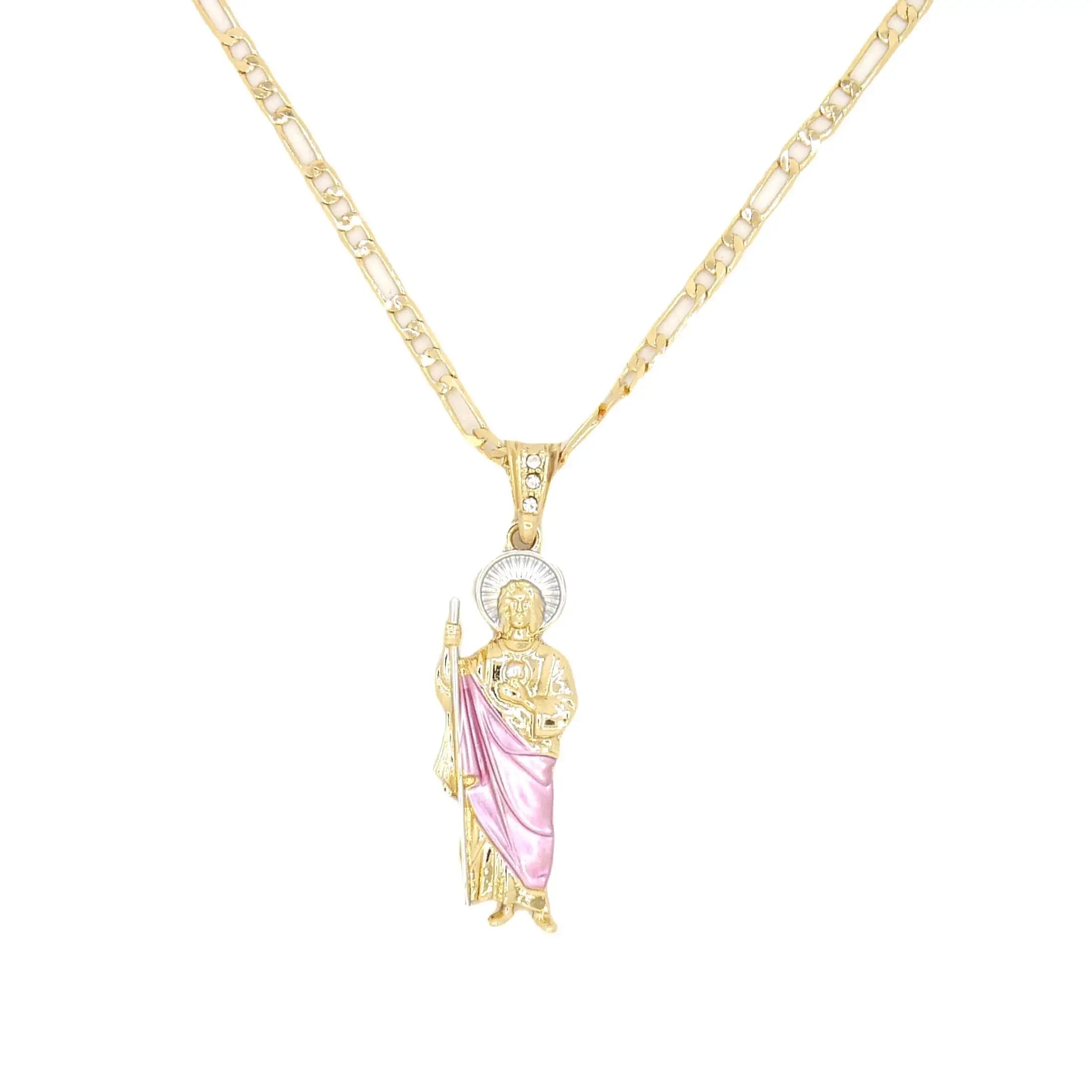 Saint Jude Necklace 14K Gold Plated San Judas Pendant Figaro Chain by Creative Vault Marketplace