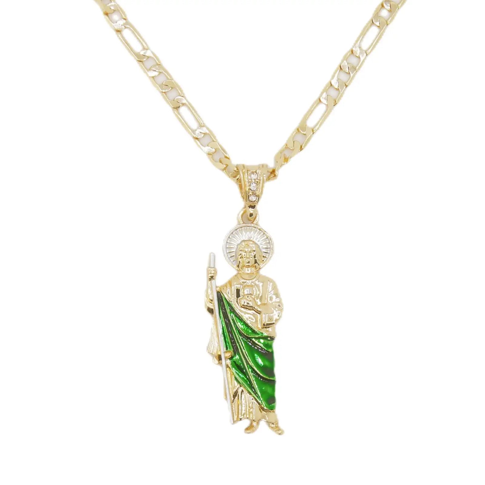 Saint Jude Necklace 14K Gold Plated San Judas Pendant Figaro Chain by Creative Vault Marketplace