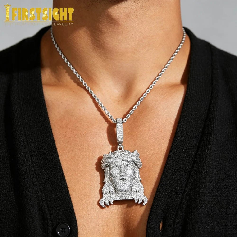 New Iced Out Bling CZ Religious Jesus Head Pendant Necklace Gold Color 5A Zircon Faith Charm Men's Hip Hop Jewelry by Creative Vault Marketplace