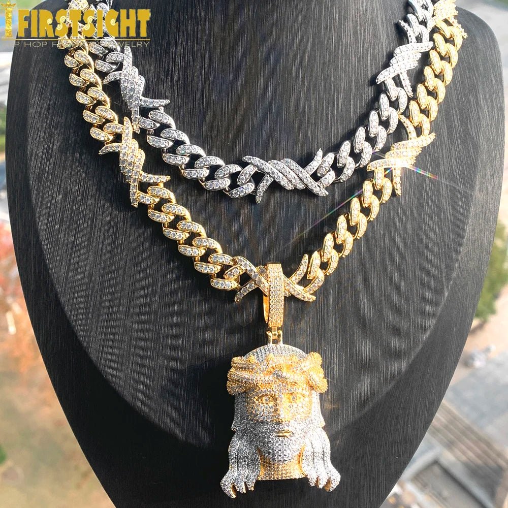 New Iced Out Bling CZ Religious Jesus Head Pendant Necklace Gold Color 5A Zircon Faith Charm Men's Hip Hop Jewelry by Creative Vault Marketplace