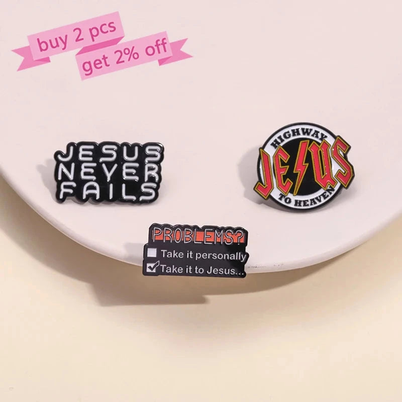 Faith in Jesus Enamel Pins: JESUS NEVER FAILS Brooch for Inspirational Style by Creative Vault Marketplace