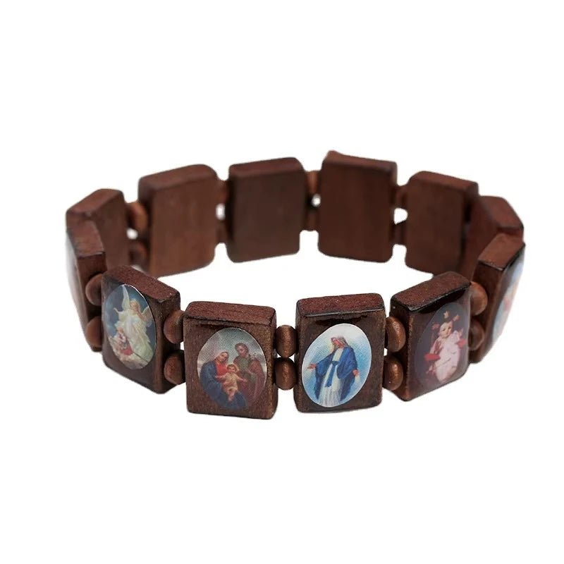 Natural Wooden Catholic Bracelet Jewelry Virgin Mary Jesus Christian Faith Rosary Bracelet Religious Jewelry Wholesale by Creative Vault Marketplace