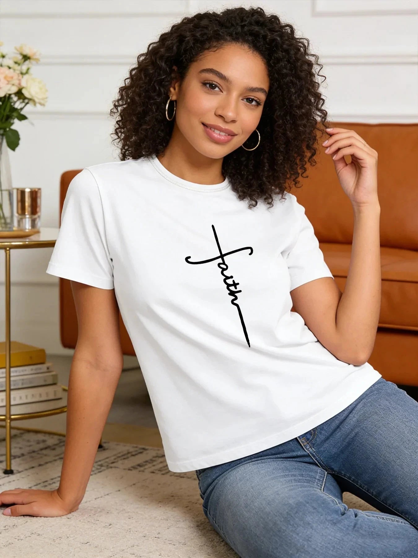 Faith Cross T Shirt Women Christian Faith Graphic Tee Casual Round Neck Short Sleeve Tops by Creative Vault Marketplace