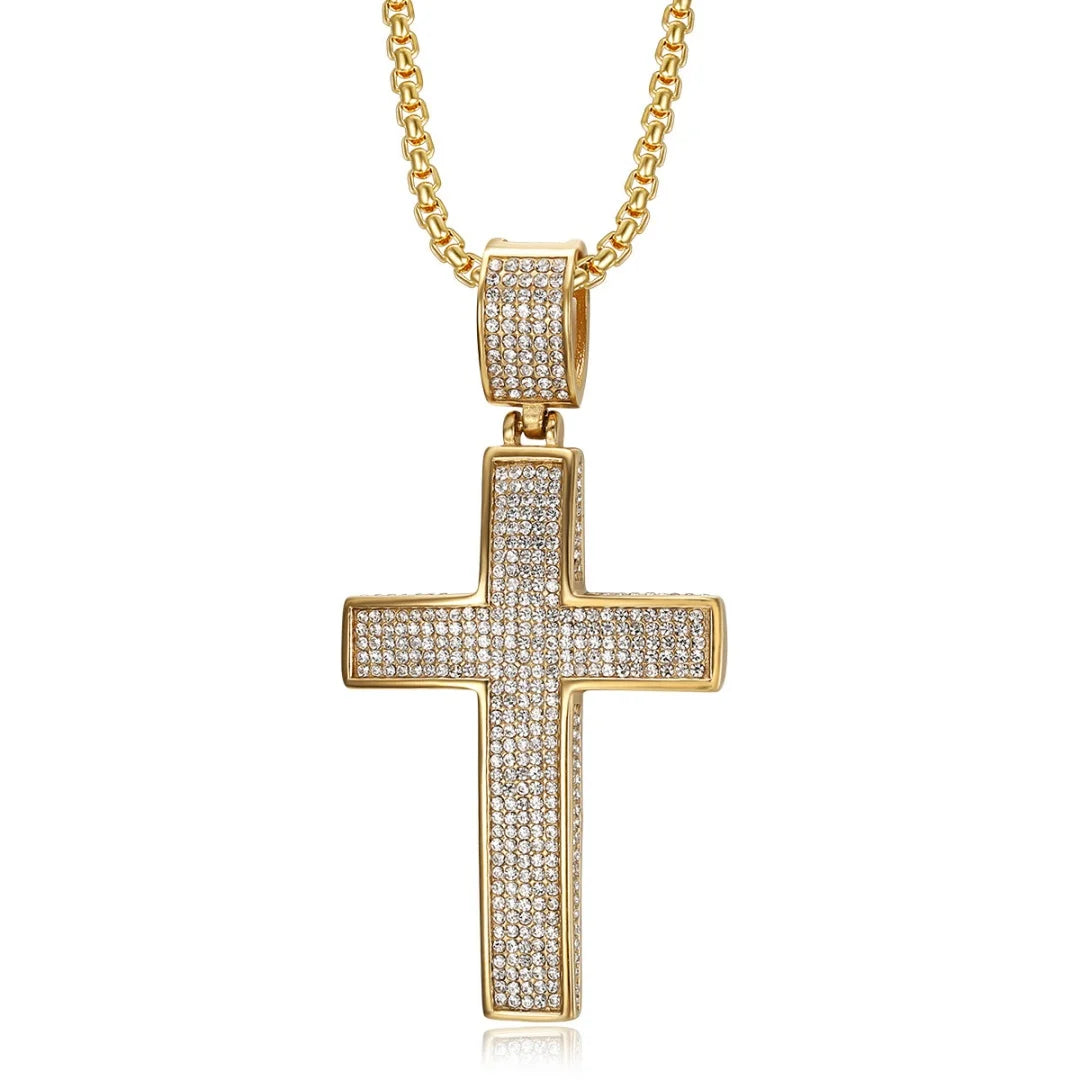 Religious Iced Out Bling Jesus Cross Pendant Stainless Steel Cubic Zirconia Christian Faith Necklace for Women Men Jewelry Gift by Creative Vault Marketplace