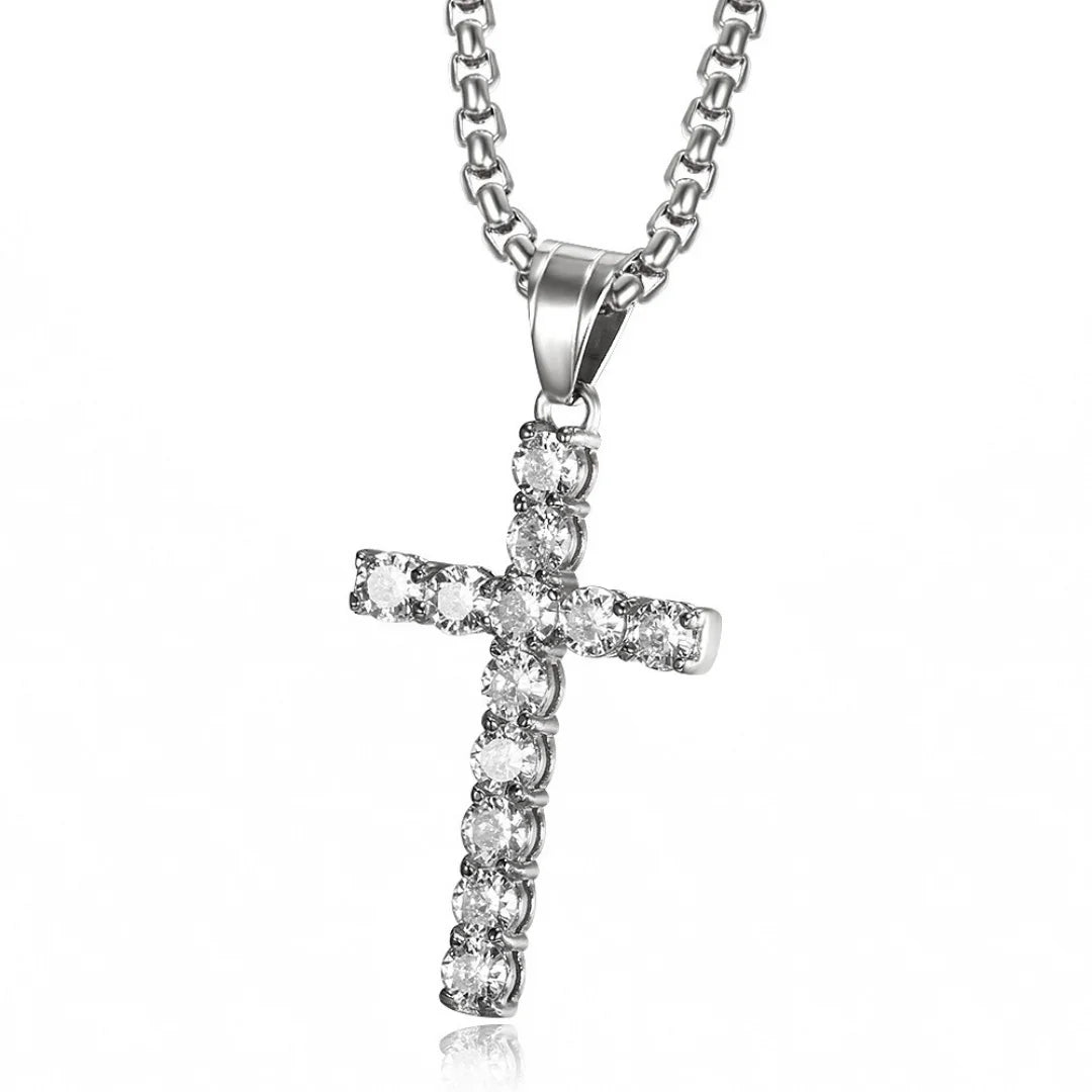Religious Iced Out Bling Jesus Cross Pendant Stainless Steel Cubic Zirconia Christian Faith Necklace for Women Men Jewelry Gift by Creative Vault Marketplace