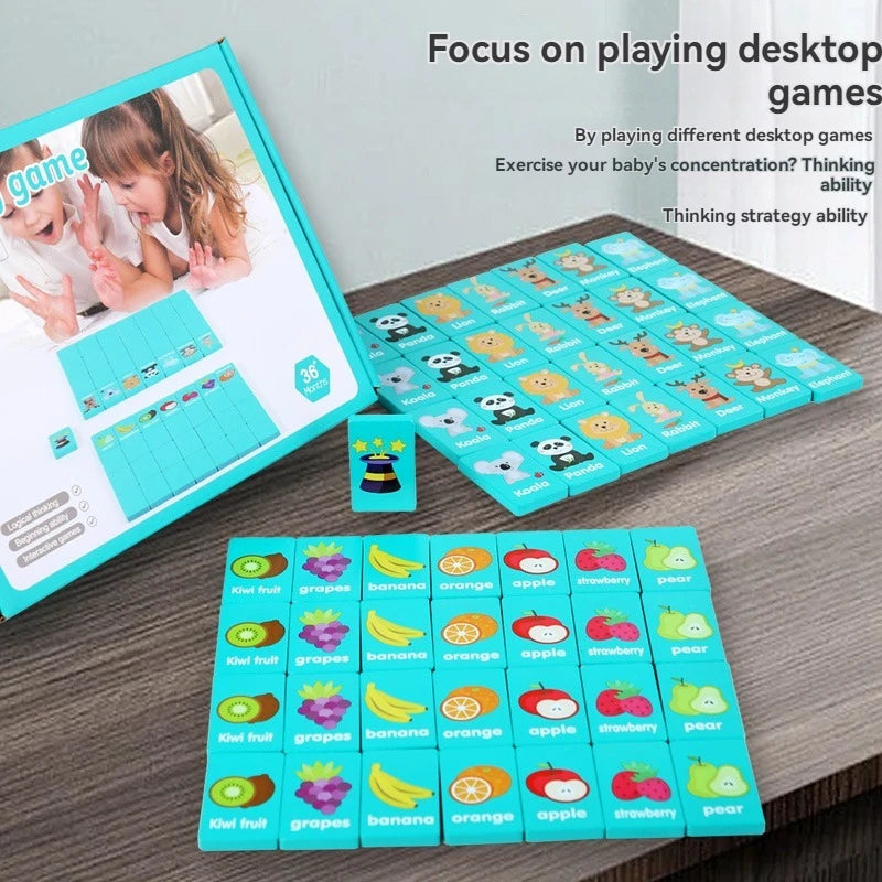 Children Hand Scratch Wooden Puzzle Toy Board Baby Cartoon Montessori Early Education Farm Fruit Cognitive Matching Mahjong Toy by Creative Vault Marketplace