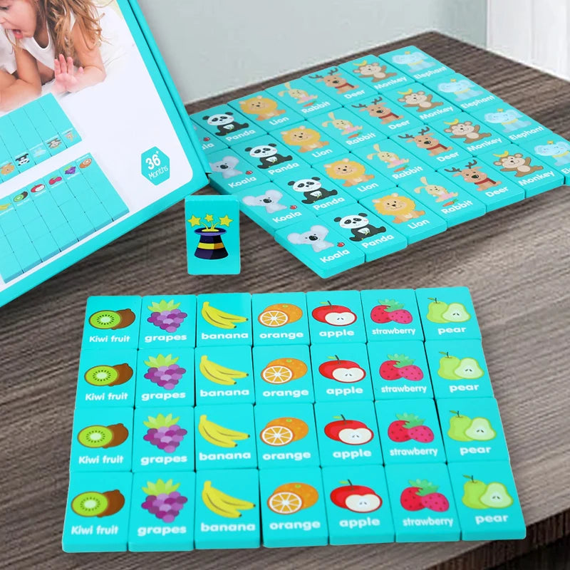 Children Hand Scratch Wooden Puzzle Toy Board Baby Cartoon Montessori Early Education Farm Fruit Cognitive Matching Mahjong Toy by Creative Vault Marketplace