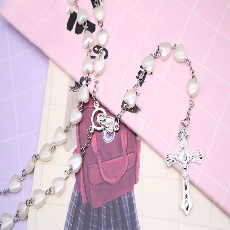 Faith Cross Pearl Bead Necklace by Creative Vault Marketplace