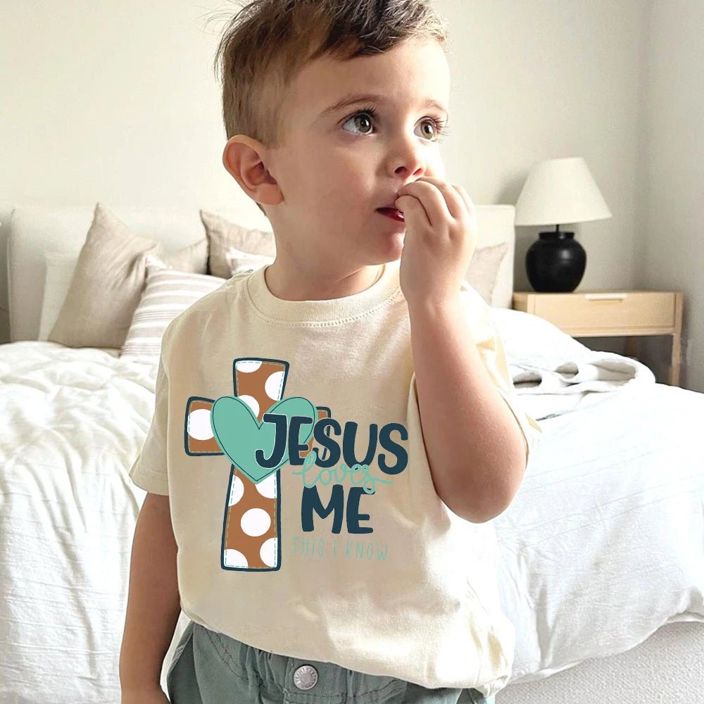Jesus loves me Christian Kids T Shirt Religious Toddler T Shirt Jesus Natural Retro Youth tops Tee by Creative Vault Marketplace