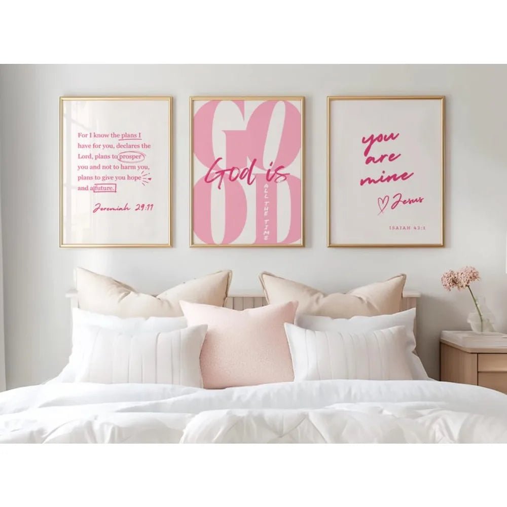 Frameless Fashion Pink Girly Christian Wall Art,God Is Good To Print All The Time,You Are My Print,Living Room Wall Art Decor by Creative Vault Marketplace