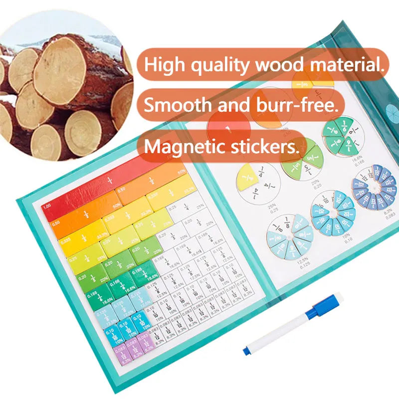 Children Magnetic Fraction Learning Math Toys Wooden Fraction Book Set Parish Teaching Aids Arithmetic Learning Educational Toys by Creative Vault Marketplace