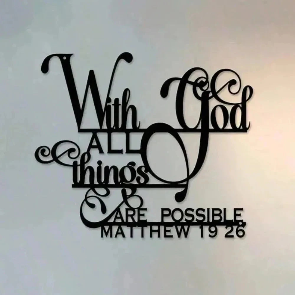 Inspirational Metal Wall Art - Faith Wall Decor with Bible Verse (Matthew 19:26) by Creative Vault Marketplace