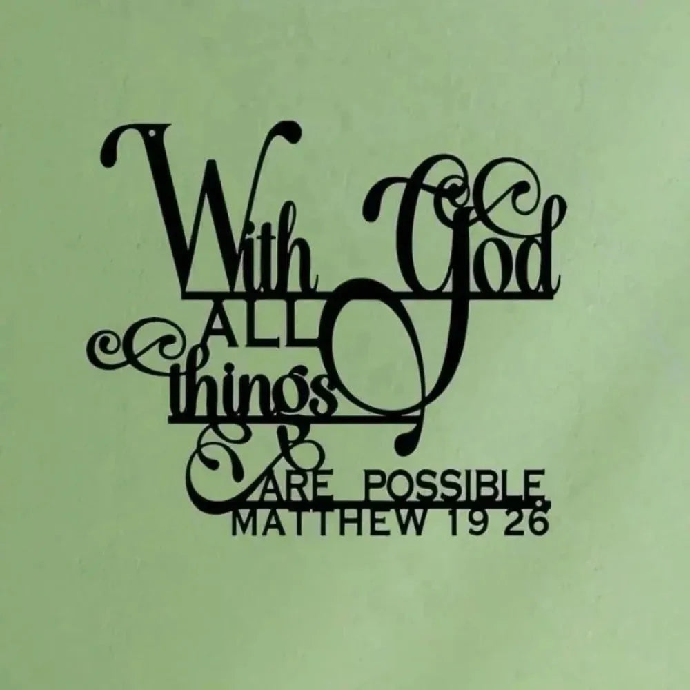 Inspirational Metal Wall Art - Faith Wall Decor with Bible Verse (Matthew 19:26) by Creative Vault Marketplace