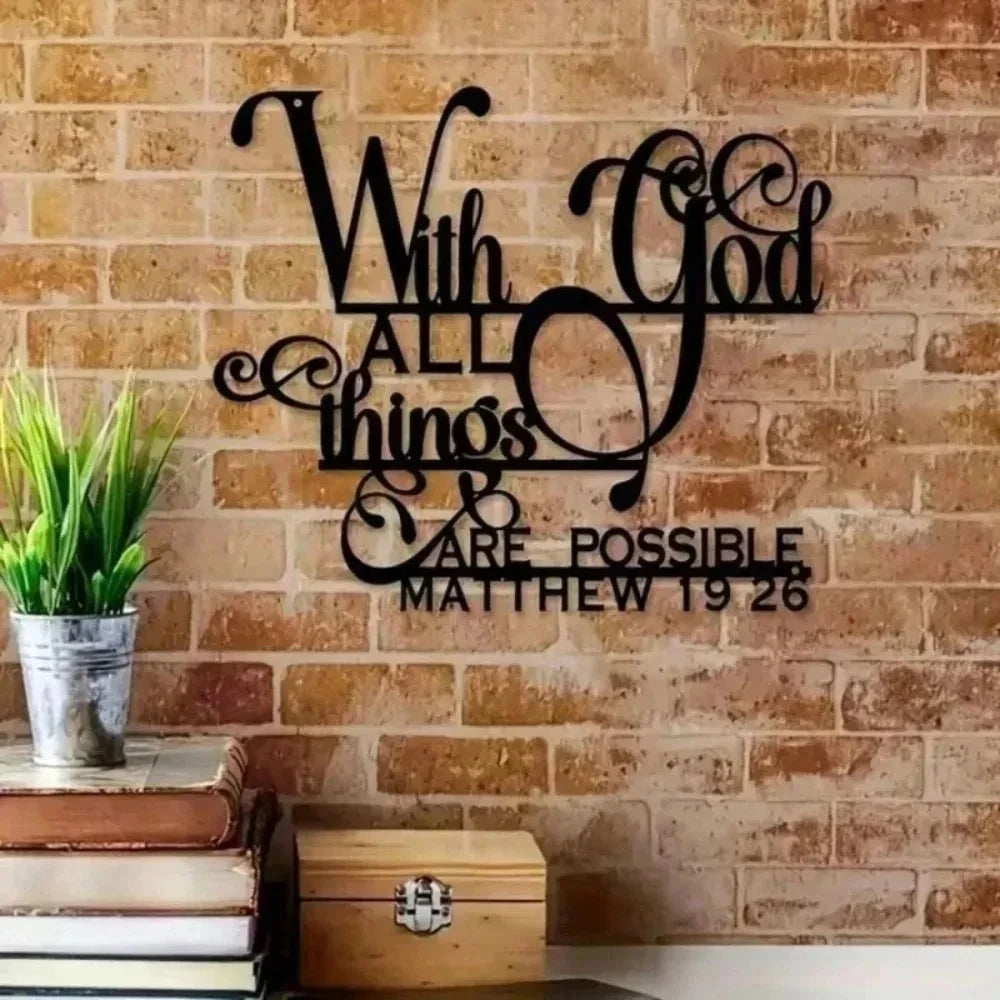 Inspirational Metal Wall Art - Faith Wall Decor with Bible Verse (Matthew 19:26) by Creative Vault Marketplace