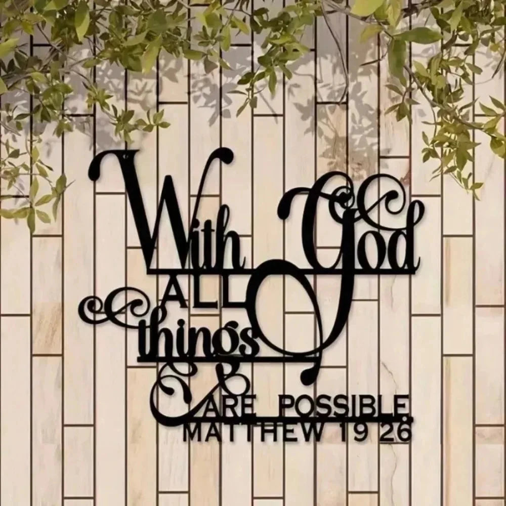 Inspirational Metal Wall Art - Faith Wall Decor with Bible Verse (Matthew 19:26) by Creative Vault Marketplace