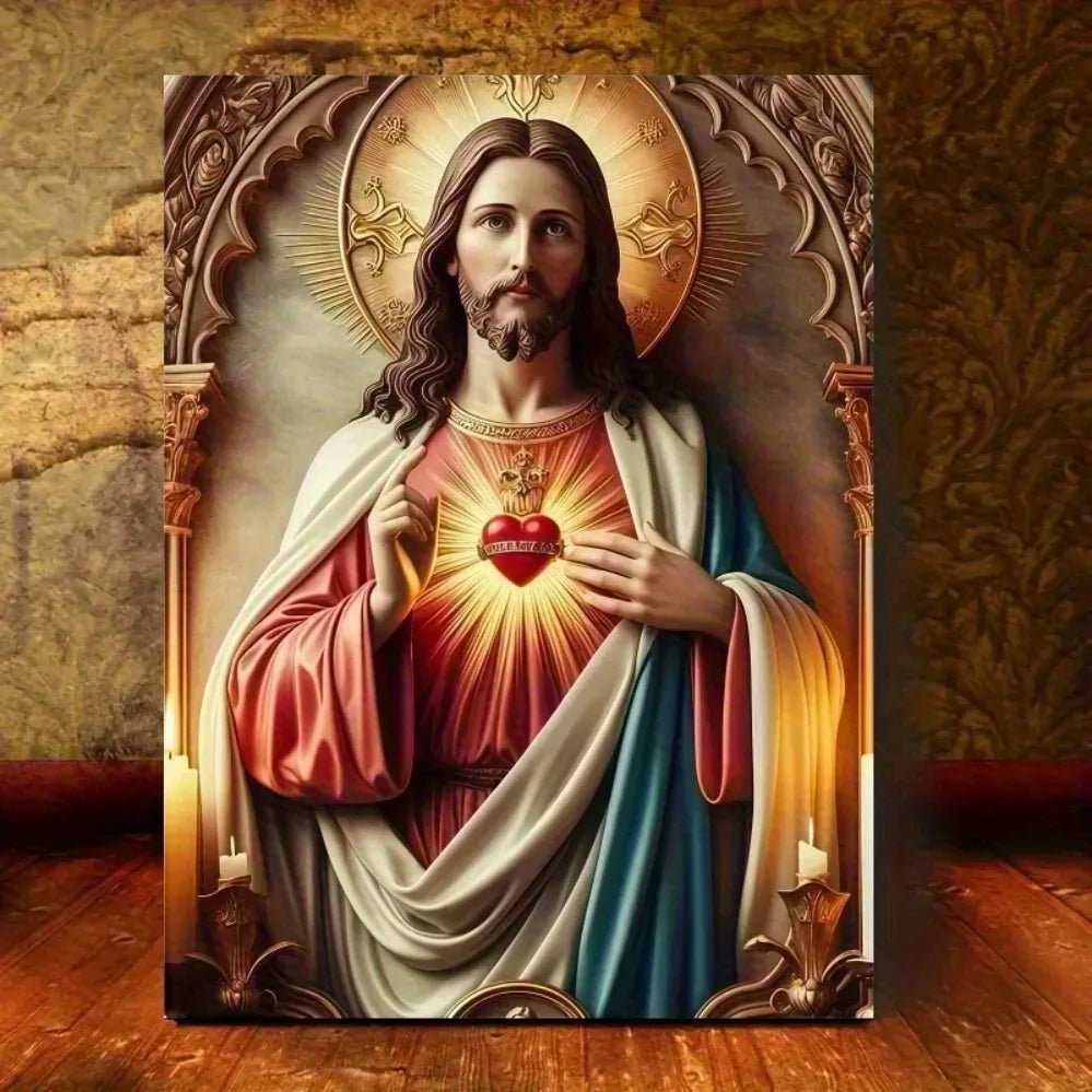 Christian Sacred Heart Wall Art - Ready-to-Hang Home Decor for Christmas Halloween New Year by Creative Vault Marketplace