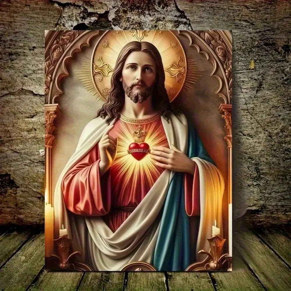 Christian Sacred Heart Wall Art - Ready-to-Hang Home Decor for Christmas Halloween New Year by Creative Vault Marketplace