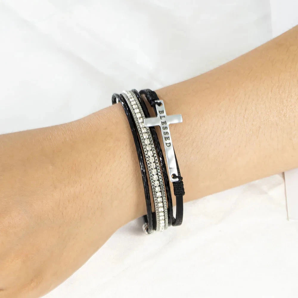 Empower Your Spirit with the Faith Cross Leather Bracelet by Creative Vault Marketplace