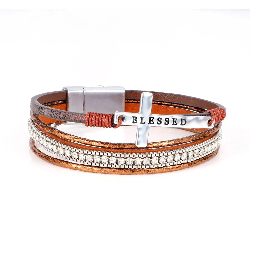 Empower Your Spirit with the Faith Cross Leather Bracelet by Creative Vault Marketplace