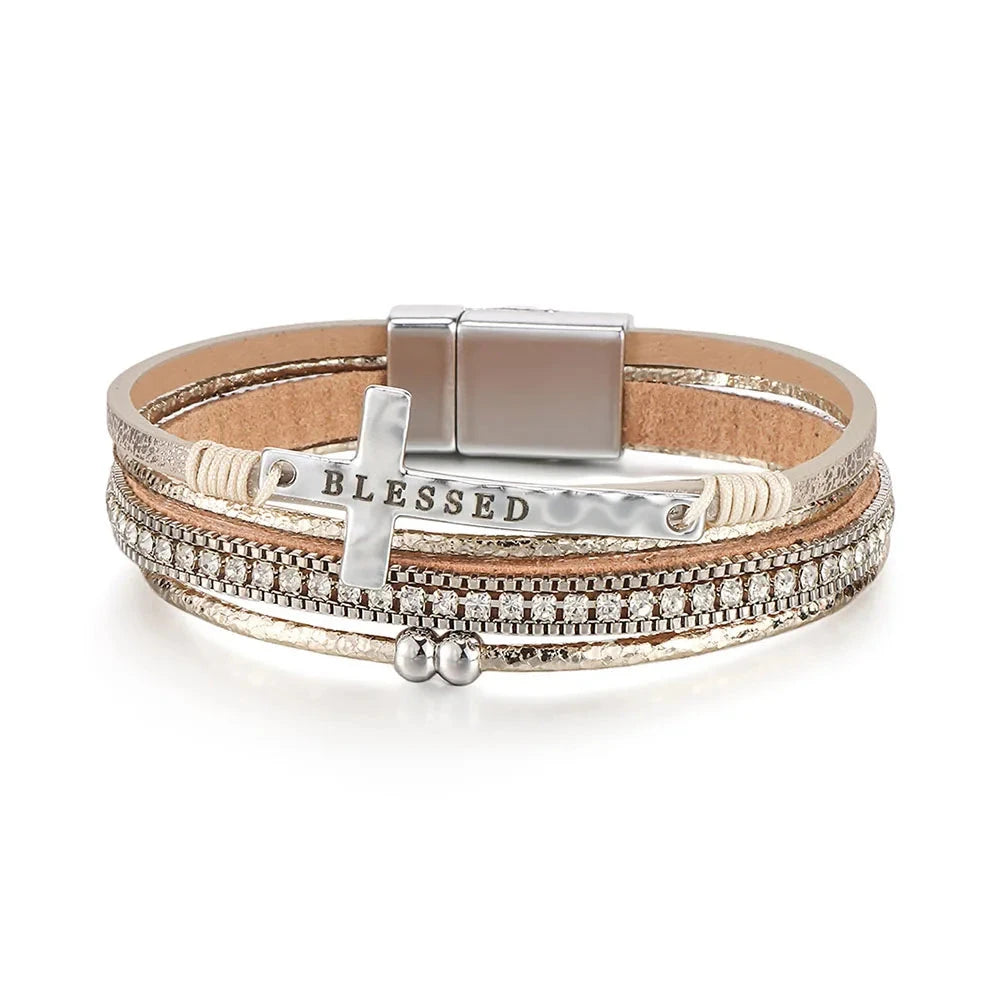 Empower Your Spirit with the Faith Cross Leather Bracelet by Creative Vault Marketplace
