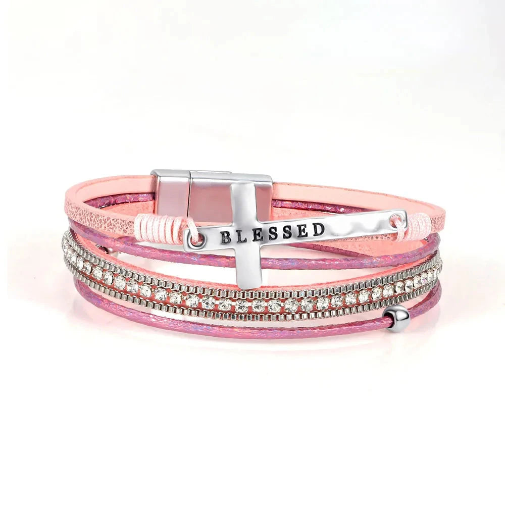 Empower Your Spirit with the Faith Cross Leather Bracelet by Creative Vault Marketplace